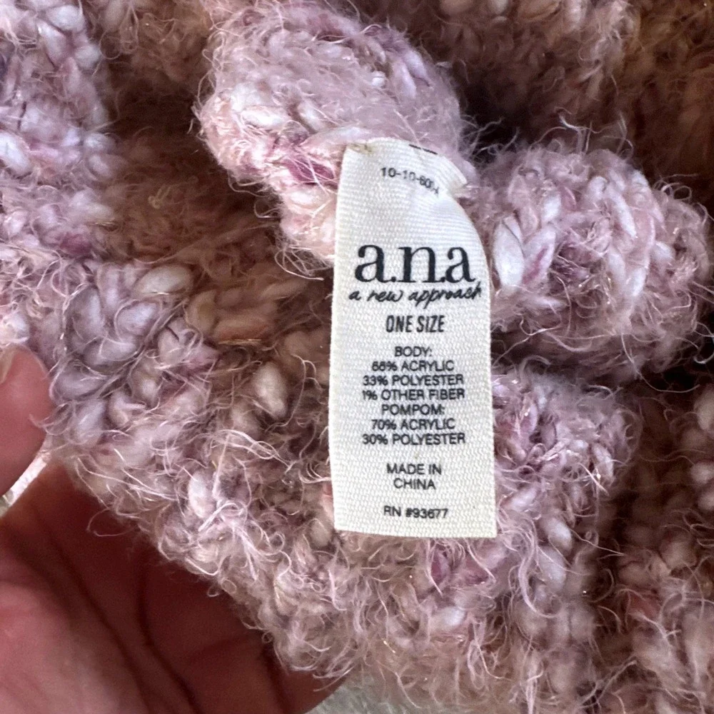 Pink Marled Chunky Knit Pom Pom Beanie Hat Cabin Cozy Pastel Coquette Soft ana